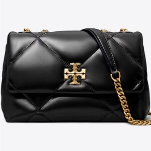 Tory Burch small Kira diamond quilted convertible leather shoulder bag in black